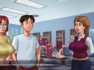 Summertime Saga - Onschuldige volle roodharige studente Judith toont haar enorme tieten!