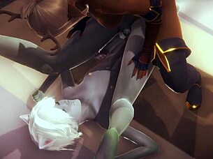 Kočičí chlapec se nechá vymrdat futanari dívkami v hentai