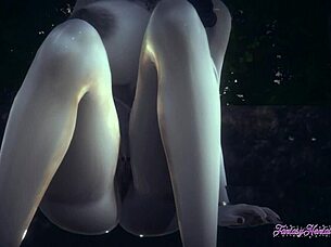 السيدة ديميتريسكو تدليك وتنفث في ريزدنت إيفل هينتاي 3د في يوم ممطر