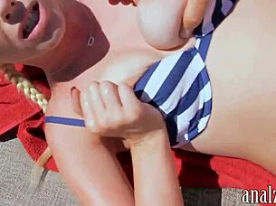 I love watching the hot blonde try anal with her friend outdoors.