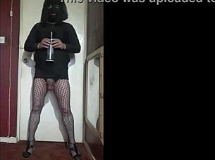 Bisexual crossdresser uses a pump to make him bigger.