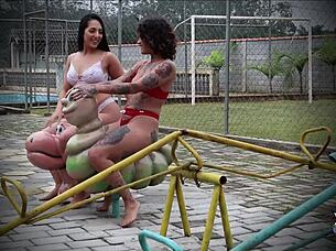 I had delicious sex with my friend lis xxx in the playground middle.