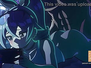 this 2d anime has her riding cowgirl in hentai fashion