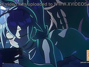 this 2d anime has her riding cowgirl in hentai fashion