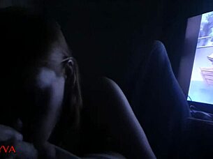 Young Girl Sucks Lover's Cock While Talking To Boyfriend On Phone.