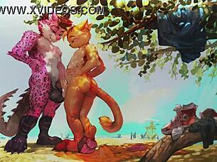 Gay furry compilation featuring intense frottage between characters