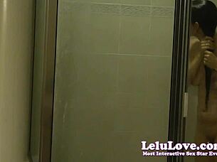 i'm spying on lelu love in the shower as she washes her hair, feeling so excited
