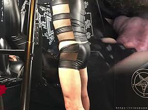 I fuck the mistress's pussy on the sex swing in black gothic style