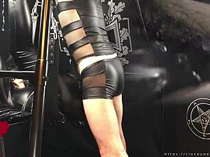 I fuck the mistress's pussy on the sex swing in black gothic style