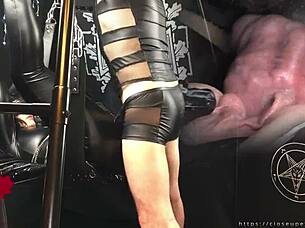 I fuck the mistress's pussy on the sex swing in black gothic style