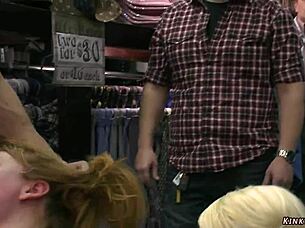 Blonde gets DP banged in public sex shop. Want to see the punishment?
