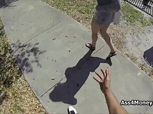 Perky teen earns thousand bucks in outdoor quickie