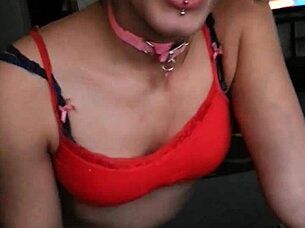 Submissive goth slut gives blowjob while talking