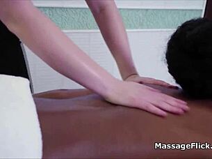 Interracial threesome pussy massage at the spa