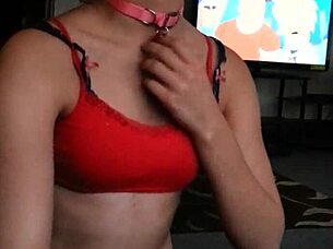 Submissive goth slut gives blowjob while talking