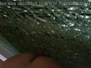 Cute wife masturbates with toys while on holiday vacation