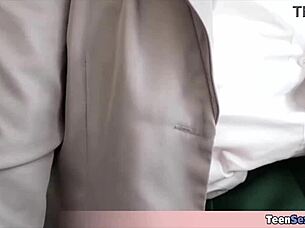 Cute Chubby Brunette In A Sexy Uniform Doing Everything She Can Because Business Is Business