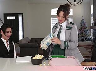 Cute Chubby Brunette In A Sexy Uniform Doing Everything She Can Because Business Is Business