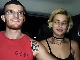 Gay couple fucks bareback inside the Uber with big monster cocks.