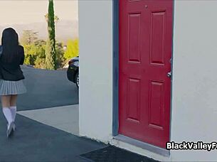 Fucking sweet ebony pussy while girlfriend is home