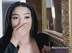 Fucking sweet ebony pussy while girlfriend is home