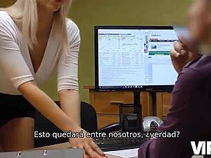 Damn! Watch this blonde get banged doggystyle in the office during a wild interview!