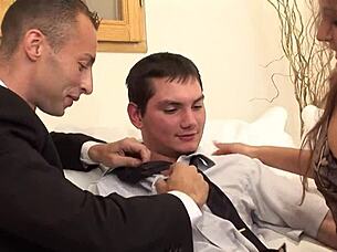 Two Bisexual Guys Share Cute Brunette