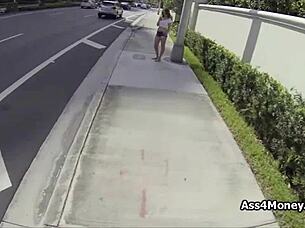 this fantastic big tit teen gives a blowjob outdoors on a sunny day in pov