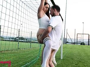 brunette explores outdoor activities in public compilation