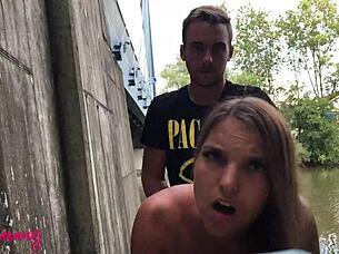 brunette explores outdoor activities in public compilation