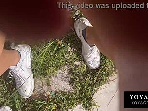 Risky Public Sex with Hot Tall Brunette Babe in Etno Village!