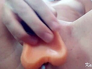 Feeling the intense pleasure as her pussy flows around the cock inside her