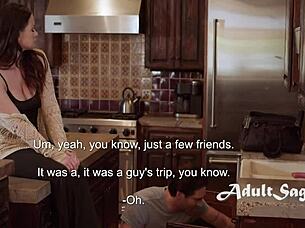 Alison Rey begs to service Ken Feels' pipes with blowjob and riding, contrasting her teen innocence with shaved pussy