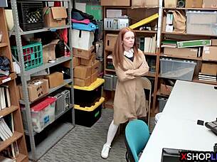 Busty redhead teen resists but succumbs to monster cock in office