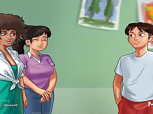 Ředitelka dostává erotický blowjob v Summertime Saga