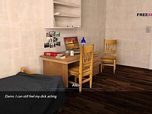 Aby rewards Alex with intense handjob and blowjob in 3D game after light bulb fix