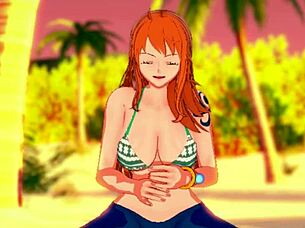 Nami Delivers Ultimate Handjob on Beach