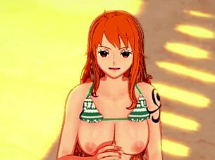 Nami Delivers Ultimate Handjob on Beach