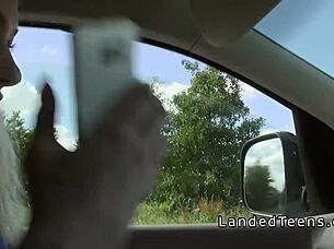 Busty blonde teen bangs stranger outdoor, so exciting!