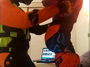 gay motocross rider gets blowjob in costume