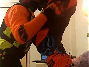 gay motocross rider gets blowjob in costume