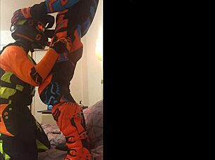 gay motocross rider gets blowjob in costume