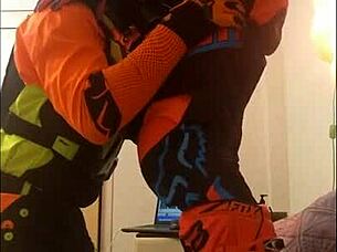 gay motocross rider gets blowjob in costume