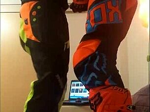 gay motocross rider gets blowjob in costume