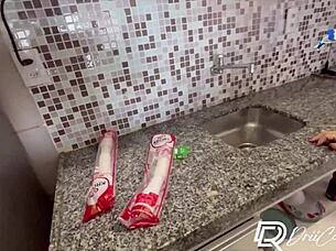 naughty plumber fucks neighbor in kitchen!