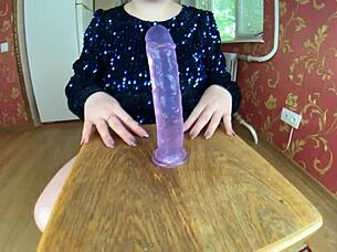 Hot Milf With Big Ass In Oil Jumps On Dildo For Close-Up Masturbation