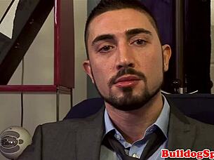 young punk bouncing on boss's hard cock in the office