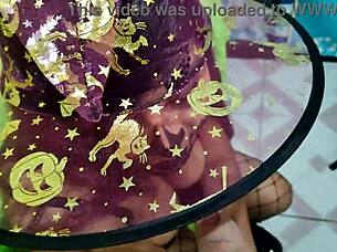 latina milf witch gets doggystyled on halloween