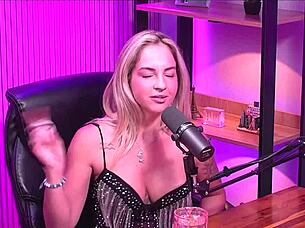 Blonde girl orgasms in lesbian lingerie session.