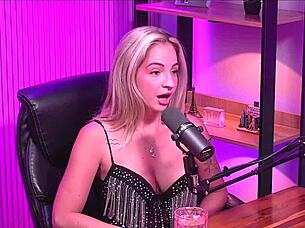 Blonde girl orgasms in lesbian lingerie session.